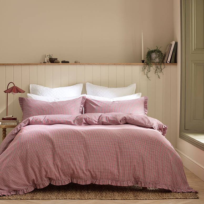 Gingham Ruffle Duvet Cover Set